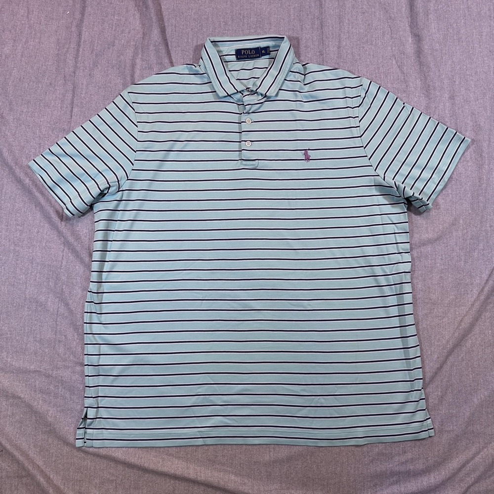 Polo Ralph Lauren Polo Shirt Mens XL Striped Classic Fit Short Sleeve Teal‎